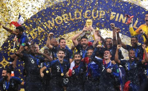 CELEBRATING VICTORY: The France national football team, Les Bleus, celebrates their 2018 World Cup victory after the final match of the competition. They won 4-2 against the Croatia national football team.
